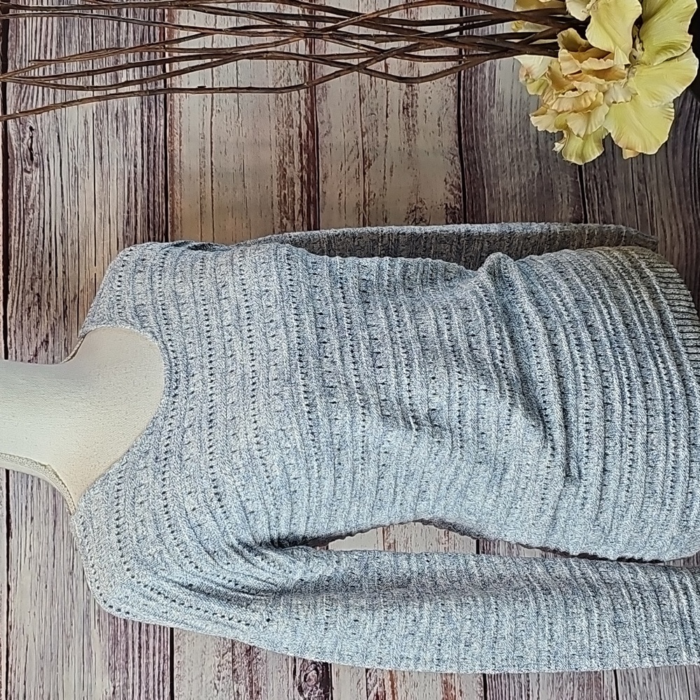 NEW LEO & NICOLE BLUE & WHITE VERIGATED OPEN WEAVE LONG SLEEVE PULLOVER CARDIGAN